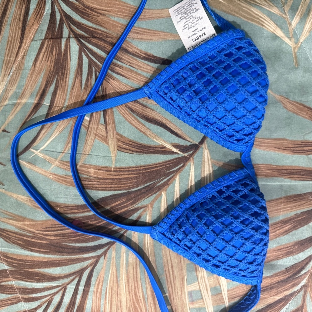 No Boundaries Blue Textured Bikini Top